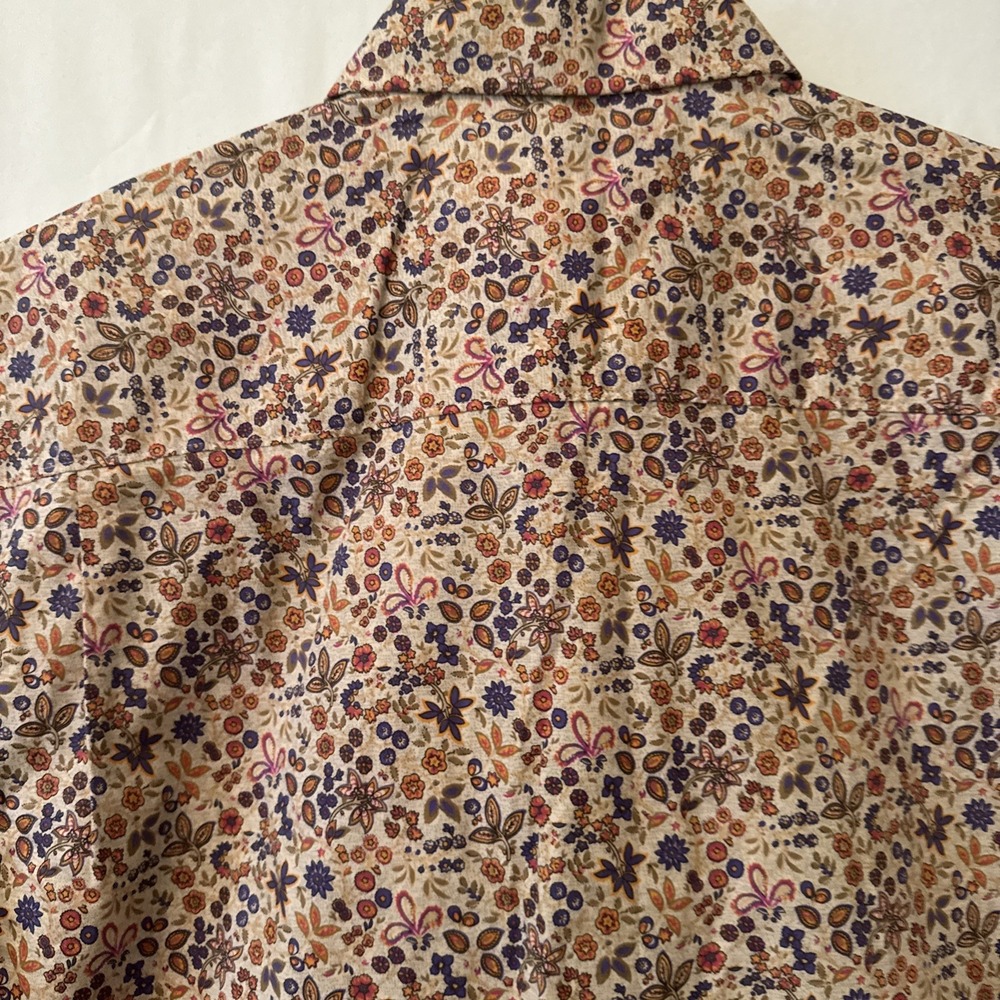 Alan Flusser Button Up Shirt LG Men's Tan Floral Short Sleeve Casual - Picture 7 of 16
